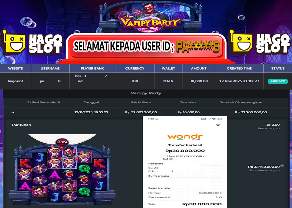 HAGOSLOT JACKPOT SLOT Vampy Party Rp. 30.000.000.,- LUNAS